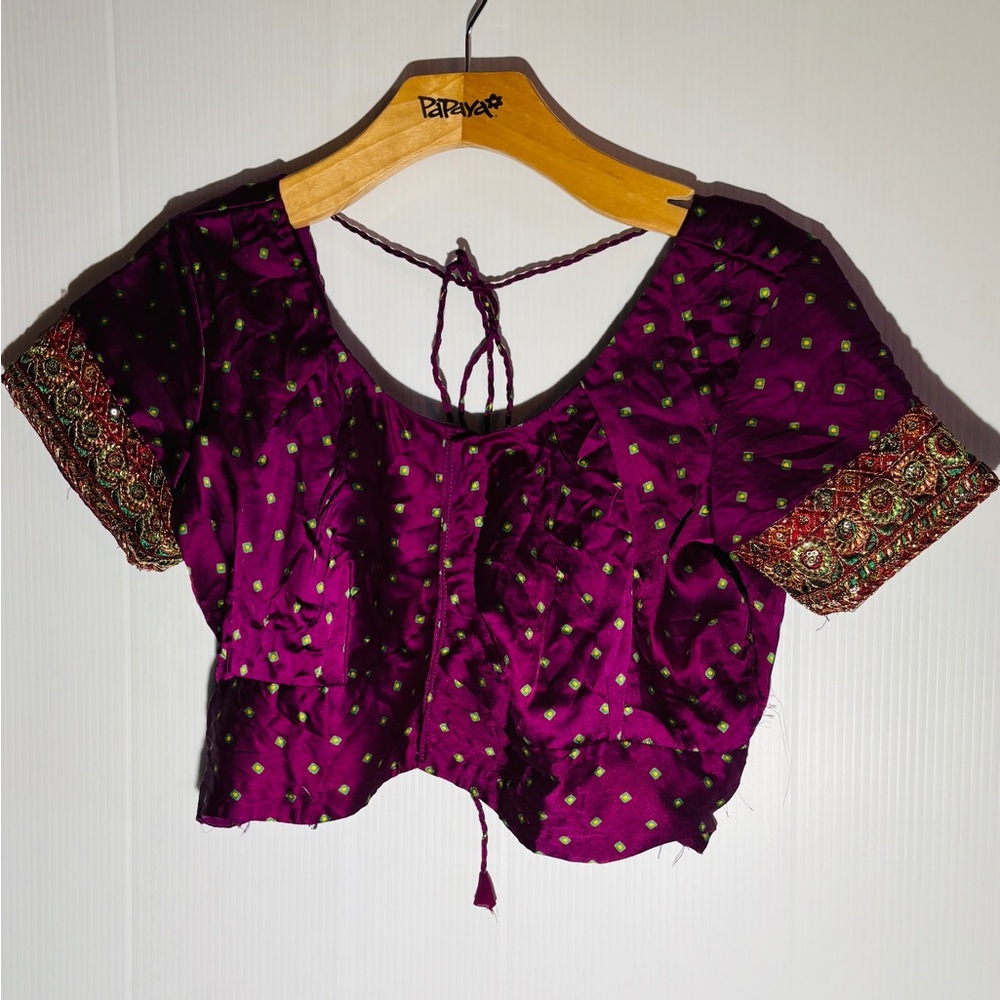 Handmade Indian Embroidered Blouse | Purple Choli Top | Tie Back